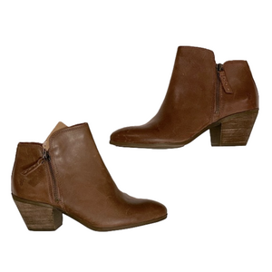 Frye Judith Double Zip Tan Leather Stacked Heel Bootie Size 7
